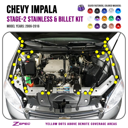 ZSPEC Stage-2 Dress Up Bolts® Fastener Kit for '06-16 Chevy Impala, Stainless & Billet - ZSD-581328-ZSD-581335-ZSD-581342-ZSD-581359-ZSD-581366-  DRIVEN - 1