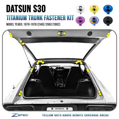 ZSPEC Dress Up Bolts® Fastener Kit, Trunk/Hatch-Area for Datsun 240/260/280z S30, Titanium - ZSD-383830-ZSD-383847-ZSD-383854-ZSD-383861-ZSD-383878-  DRIVEN - 1