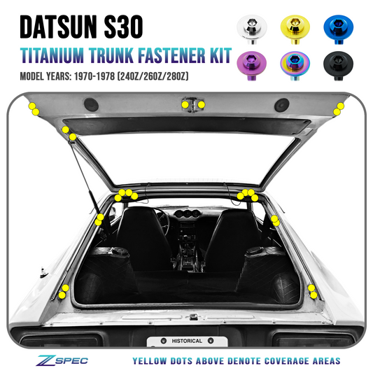ZSPEC Dress Up Bolts® Fastener Kit, Trunk/Hatch-Area for Datsun 240/260/280z S30, Titanium - ZSD-383830-ZSD-383847-ZSD-383854-ZSD-383861-ZSD-383878-  DRIVEN - 1