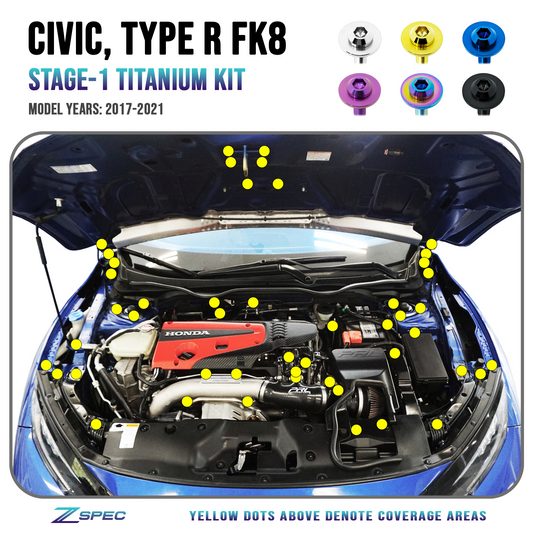 ZSPEC Stage-1 Dress Up Bolts® Fastener Kit for the Civic FK8 Type R, Titanium - ZSD-203787-ZSD-203794-ZSD-203800-ZSD-203817-ZSD-203824-  DRIVEN - 1