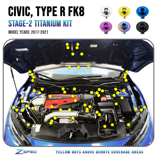 ZSPEC Stage-2 Dress Up Bolts® Fastener Kit for the Civic FK8 Type R, Titanium - ZSD-203725-ZSD-203732-ZSD-203749-ZSD-203756-ZSD-203763-  DRIVEN - 1