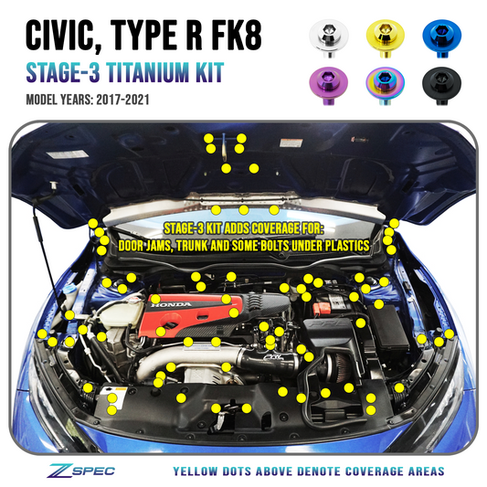 ZSPEC Stage-3 Dress Up Bolts® Fastener Kit for the Civic FK8 Type R, Titanium - ZSD-203664-ZSD-203671-ZSD-203688-ZSD-203695-ZSD-203701-  DRIVEN - 1