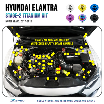 ZSPEC Stage-2 Dress Up Bolts® Fastener Kit for '17-18 Hyundai Elantra, Titanium - ZSD-384752-ZSD-384769-ZSD-384776-ZSD-384783-ZSD-384790-  DRIVEN - 1