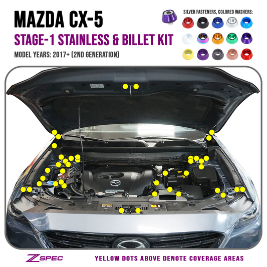 ZSPEC Stage-1 Dress Up Bolts® Fastener Kit for '17-23 Mazda CX-5, Stainless & Billet - ZSD-008276-ZSD-008283-ZSD-008290-ZSD-008306-ZSD-008313-  DRIVEN - 1