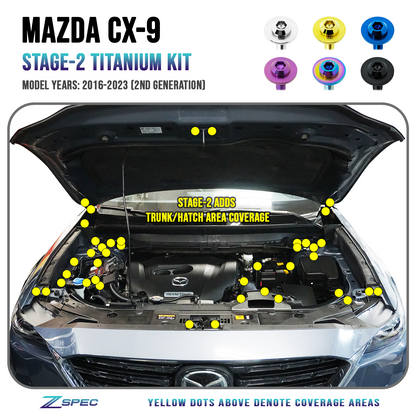 ZSPEC Stage-2 Dress Up Bolts® Fastener Kit for '16-23 Mazda CX-9, Titanium - ZSD-007408-ZSD-007415-ZSD-007422-ZSD-007439-ZSD-007446-  DRIVEN - 1