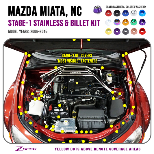 ZSPEC Stage-1 Dress Up Bolts® Fastener Kit for Mazda Miata NC, Stainless & Billet - ZSD-764615-ZSD-764622-ZSD-764639-ZSD-764646-ZSD-764653-  DRIVEN - 1