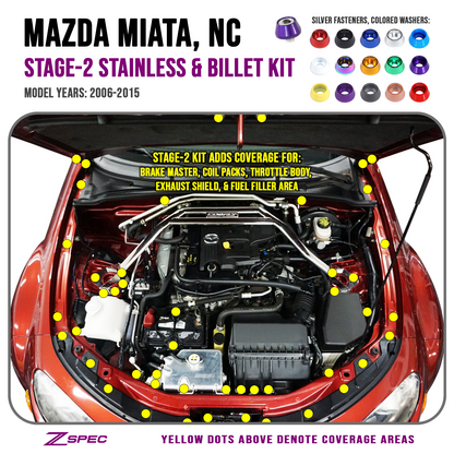 ZSPEC Stage-2 Dress Up Bolts® Fastener Kit for Mazda Miata NC, Stainless & Billet - ZSD-764462-ZSD-764479-ZSD-764486-ZSD-764493-ZSD-764509-  DRIVEN - 1