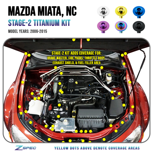 ZSPEC Stage-2 Dress Up Bolts® Fastener Kit for Mazda Miata NC, Titanium Hardware - ZSD-585456-ZSD-585463-ZSD-585470-ZSD-585487-ZSD-585494-  DRIVEN - 1