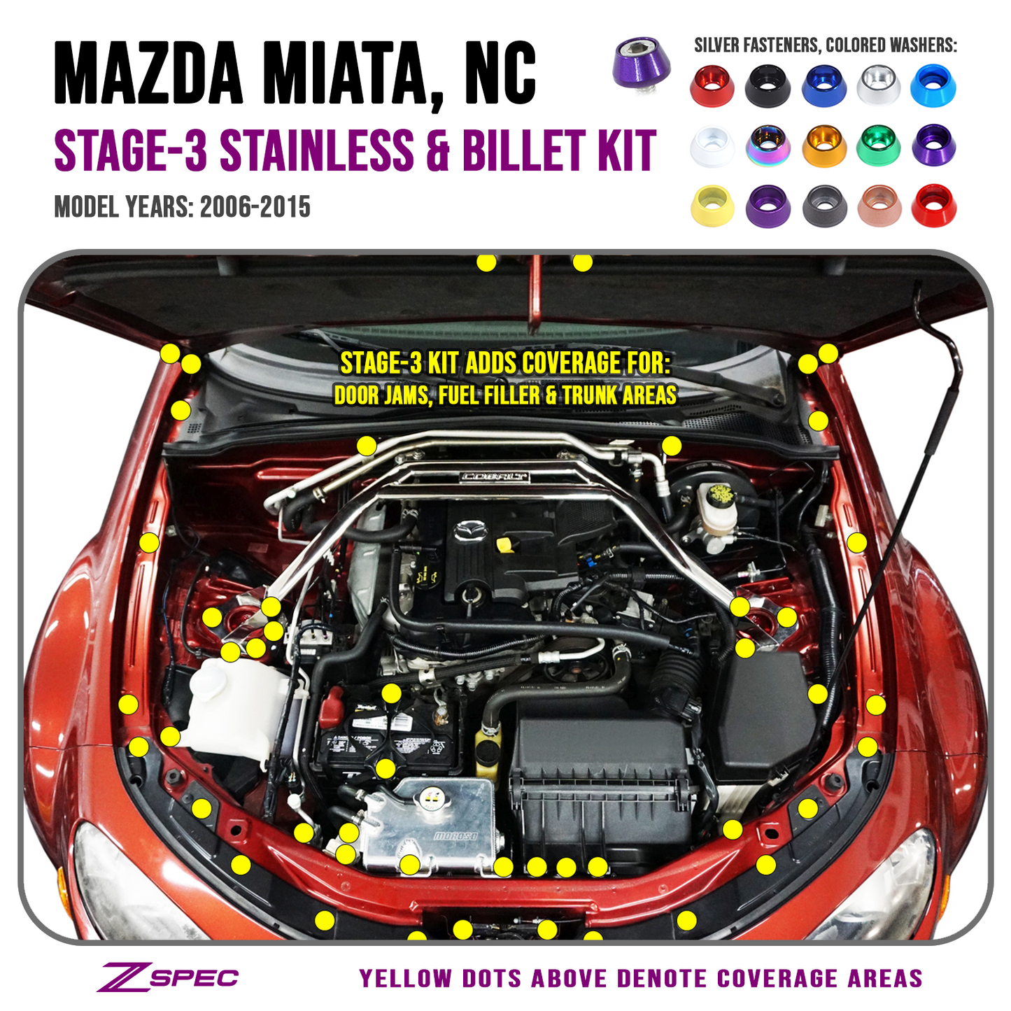 ZSPEC Stage-3 Dress Up Bolts® Fastener Kit for Mazda Miata NC, Stainless & Billet - ZSD-585517-ZSD-585524-ZSD-585531-ZSD-585548-ZSD-585555-  DRIVEN - 1