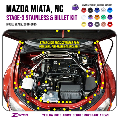 ZSPEC Stage-3 Dress Up Bolts® Fastener Kit for Mazda Miata NC, Stainless & Billet - ZSD-585517-ZSD-585524-ZSD-585531-ZSD-585548-ZSD-585555-  DRIVEN - 1