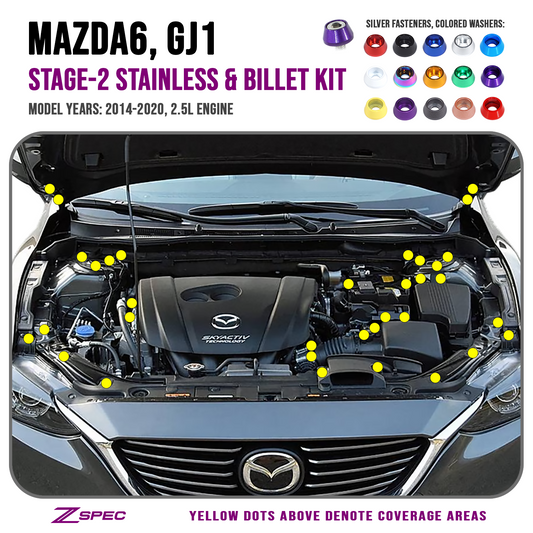 ZSPEC Stage-2 Dress Up Bolts® Fastener Kit for '14-20 Mazda6 2.5L, Stainless & Billet - ZSD-012426-ZSD-012433-ZSD-012440-ZSD-012457-ZSD-012464-  DRIVEN - 1