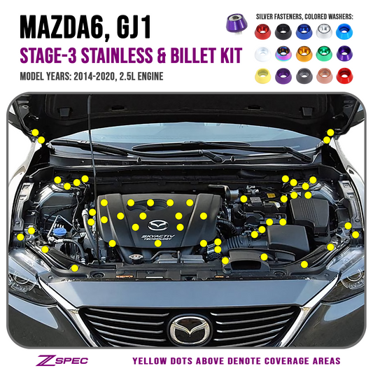 ZSPEC Stage-3 Dress Up Bolts® Fastener Kit for '14-20 Mazda6 2.5L, Stainless & Billet - ZSD-012273-ZSD-012280-ZSD-012297-ZSD-012303-ZSD-012310-  DRIVEN - 1