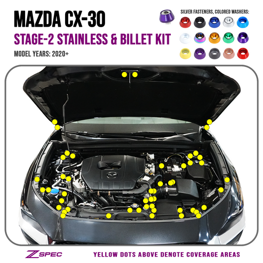 ZSPEC Stage-2 Dress Up Bolts® Fastener Kit for 2020-2024 Mazda CX-30, Stainless & Billet - ZSD-186004-ZSD-186011-ZSD-186028-ZSD-186035-ZSD-186042-  DRIVEN - 1