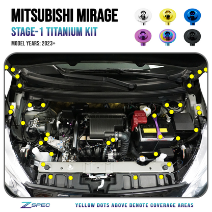 ZSPEC Stage-1 Dress Up Bolts® Fastener Kit for '23+ Mitsubishi Mirage, Titanium - ZSD-584510-ZSD-584527-ZSD-584534-ZSD-584541-ZSD-584558-  DRIVEN - 1