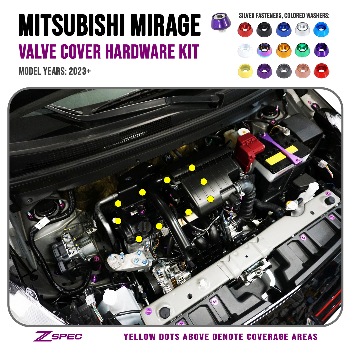 ZSPEC Valve Cover Dress Up Bolts® Fastener Kit for '23+ Mitsubishi Mirage, Stainless & Billet - ZSD-584824-ZSD-584831-ZSD-584848-ZSD-584855-ZSD-584862-  DRIVEN - 1