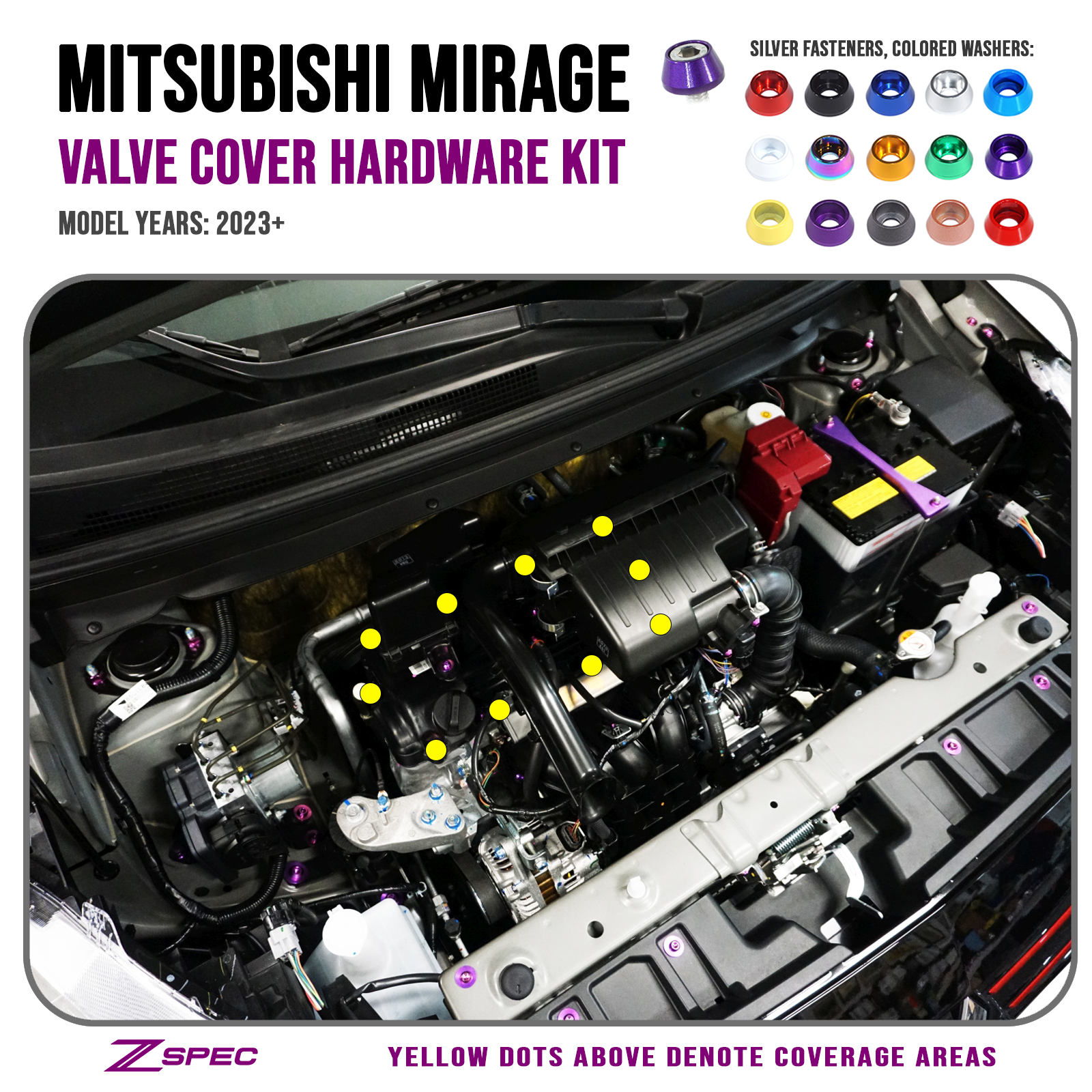 ZSPEC Valve Cover Dress Up Bolts® Fastener Kit for '23+ Mitsubishi Mirage, Stainless & Billet - ZSD-584824-ZSD-584831-ZSD-584848-ZSD-584855-ZSD-584862-  DRIVEN - 1