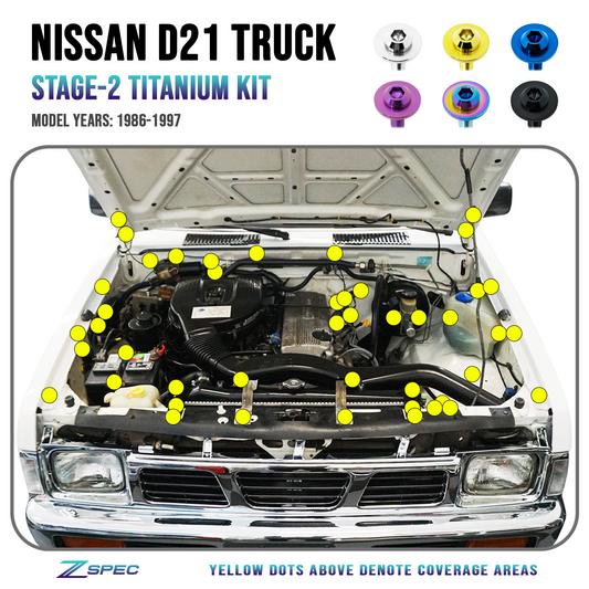 ZSPEC Stage-2 Engine Bay Fastener Kit for Nissan Hardbody D21 Pickup Truck, Titanium - ZSD-384073-ZSD-384080-ZSD-384097-ZSD-384103-ZSD-384110-  DRIVEN - 1