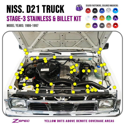ZSPEC Stage-3 Engine Bay Fastener Kit for Nissan Hardbody D21 Pickup Truck, Stainless & Billet - ZSD-384240-ZSD-384257-ZSD-384264-ZSD-384271-ZSD-384288-  DRIVEN - 1