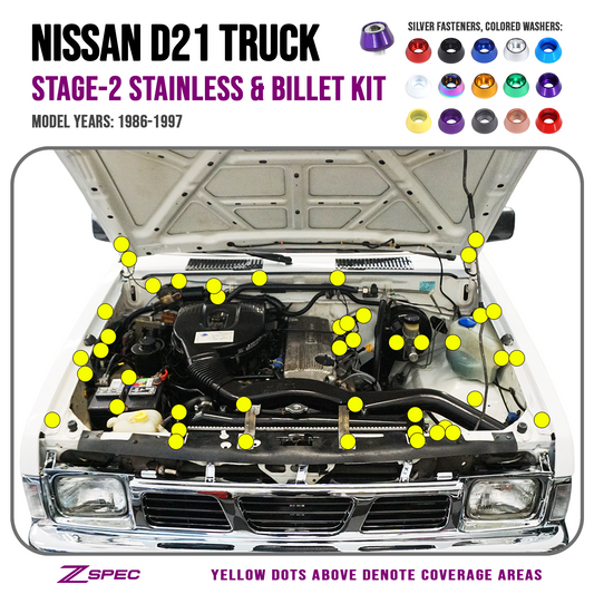 ZSPEC Stage-2 Engine Bay Fastener Kit for Nissan Hardbody D21 Pickup Truck, Stainless & Billet - ZSD-187926-ZSD-187933-ZSD-187940-ZSD-187957-ZSD-187964-  DRIVEN - 1