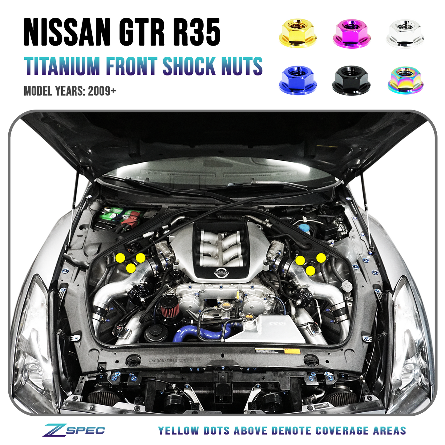 Front Shock Tower Nuts fits Nissan Skyline GT-R/GTR R35, Titanium GR5 - ZSD-195716-ZSD-195723-ZSD-195730-ZSD-195747-ZSD-195754-  DRIVEN - 1