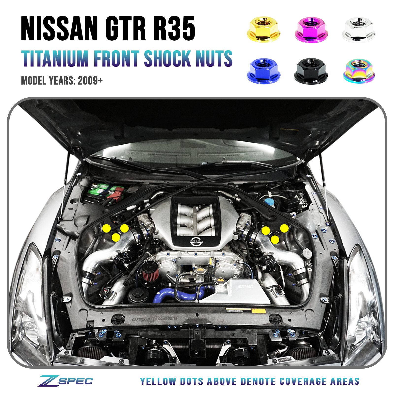 Front Shock Tower Nuts fits Nissan Skyline GT-R/GTR R35, Titanium GR5 - ZSD-195716-ZSD-195723-ZSD-195730-ZSD-195747-ZSD-195754-  DRIVEN - 1