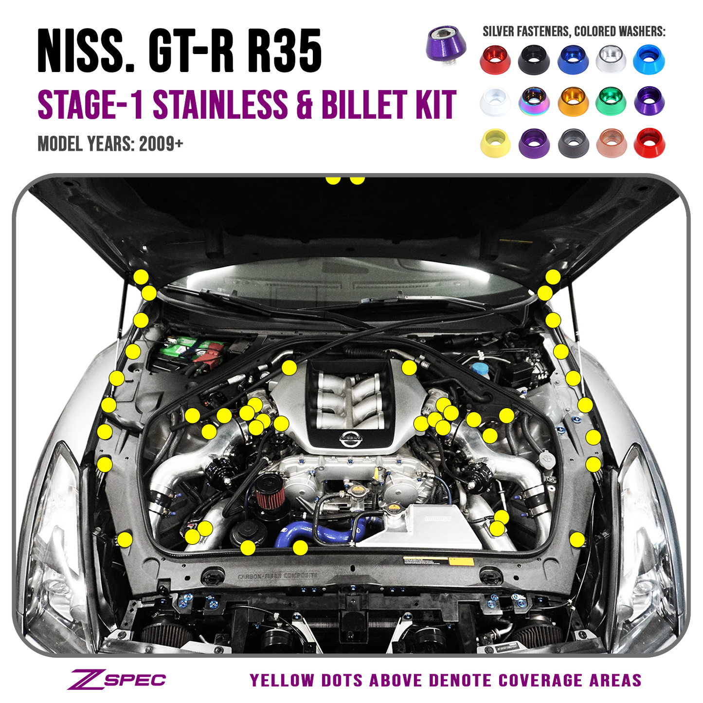 ZSPEC Stage-1 Dress Up Bolts® Fastener Kit for '09-23 Nissan GTR (R35), Stainless & Billet - ZSD-203190-ZSD-203206-ZSD-203213-ZSD-203220-ZSD-203237-  DRIVEN - 1