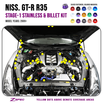 ZSPEC Stage-1 Dress Up Bolts® Fastener Kit for '09-23 Nissan GTR (R35), Stainless & Billet - ZSD-203190-ZSD-203206-ZSD-203213-ZSD-203220-ZSD-203237-  DRIVEN - 1