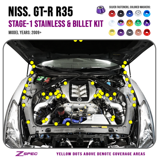 ZSPEC Stage-1 Dress Up Bolts® Fastener Kit for '09-23 Nissan GTR (R35), Stainless & Billet - ZSD-203190-ZSD-203206-ZSD-203213-ZSD-203220-ZSD-203237-  DRIVEN - 1