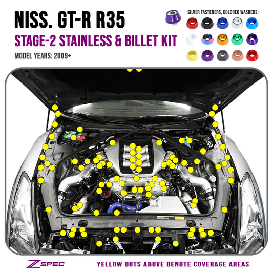 ZSPEC Stage-2 Dress Up Bolts® Fastener Kit for '09-23 Nissan GTR (R35), Stainless & Billet - ZSD-203046-ZSD-203053-ZSD-203060-ZSD-203077-ZSD-203084-  DRIVEN - 1