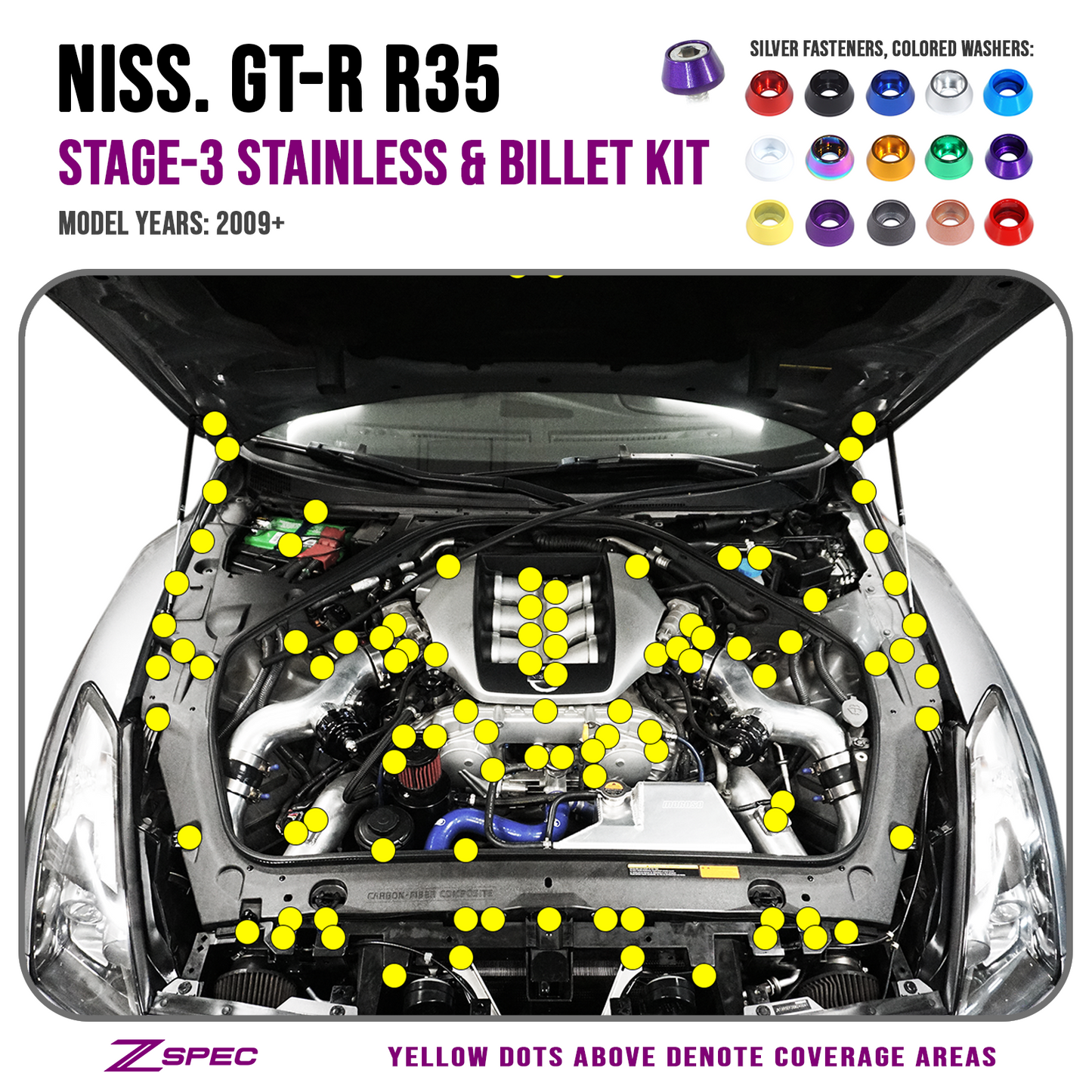 ZSPEC Stage-3 Dress Up Bolts® Fastener Kit for '09-24 Nissan GTR (R35), Stainless & Billet - ZSD-758218-ZSD-758225-ZSD-758232-ZSD-758249-ZSD-758256-  DRIVEN - 1