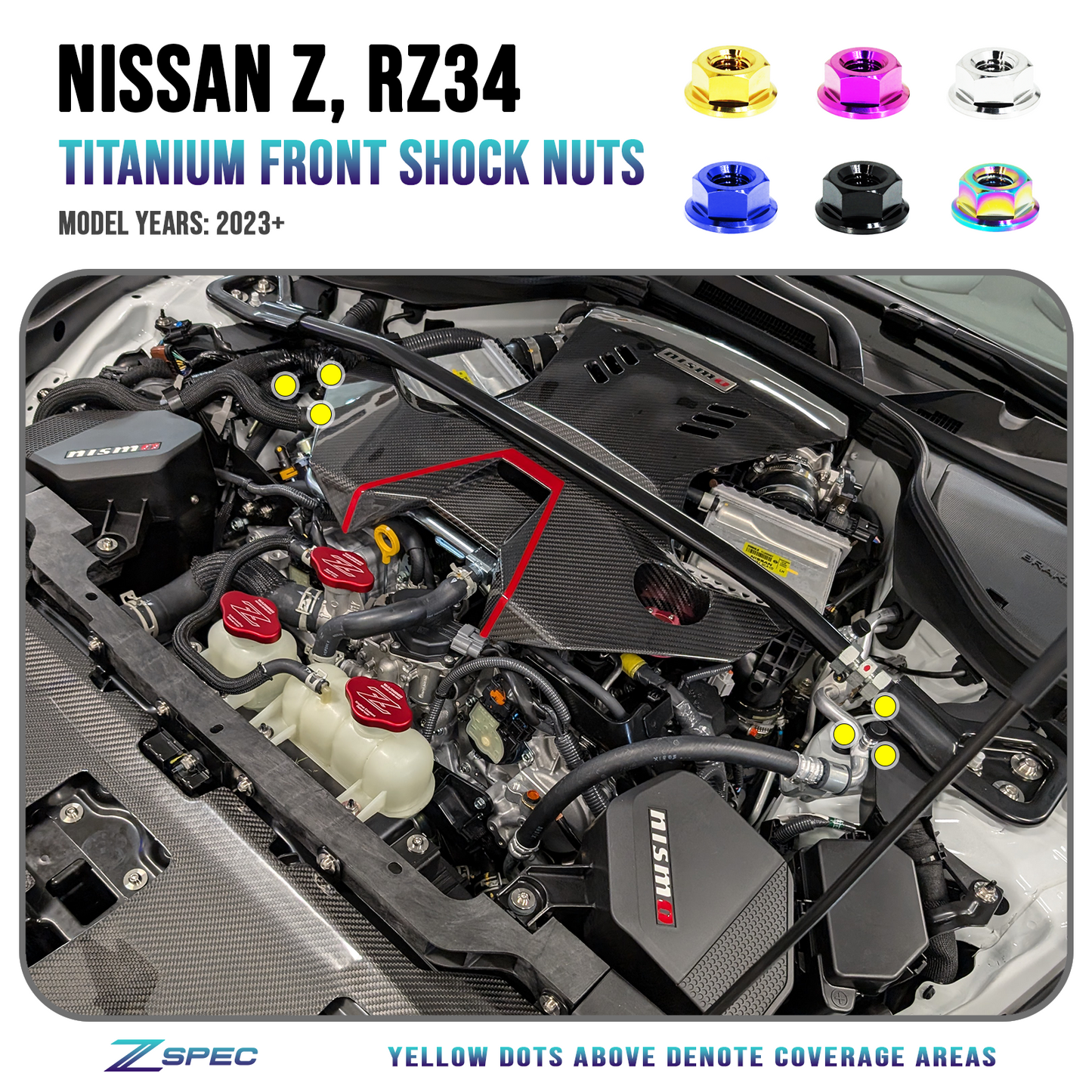 ZSPEC Shock Tower Nuts for '23+ Nissan Z RZ34, Titanium - ZSD-004100-ZSD-004117-ZSD-004124-ZSD-004131-ZSD-004148-  DRIVEN - 1