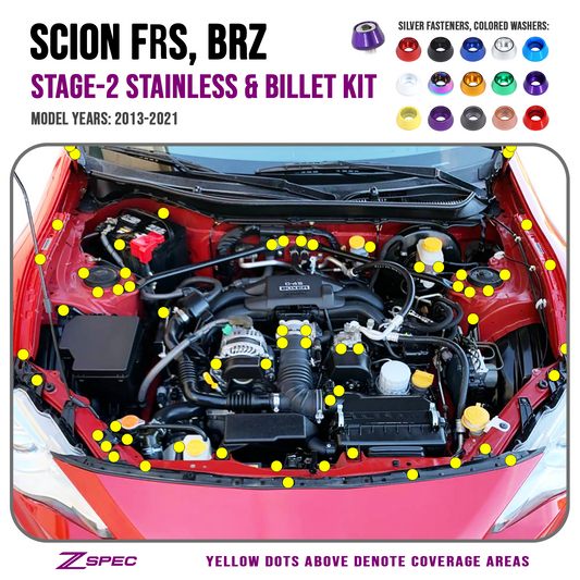 ZSPEC Stage-2 Dress Up Bolts® Fastener Kit for Scion FRS, Subaru BRZ, Toyota 86 '13-21, Stainless & Billet - ZSD-381614-ZSD-381621-ZSD-381638-ZSD-381645-ZSD-381652-  DRIVEN - 1
