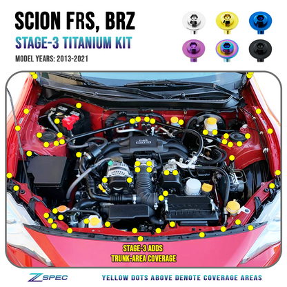 ZSPEC Stage-3 Dress Up Bolts® Fastener Kit for Scion FRS, Subaru BRZ, Toyota 86 '13-21, Titanium - ZSD-574078-ZSD-574085-ZSD-574092-ZSD-574108-ZSD-574115-  DRIVEN - 1