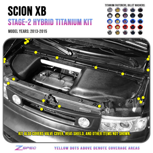 ZSPEC Stage-3 Dress Up Bolts® Fastener Kit for '03-15 Scion xB, Titanium & Billet - ZSD-193842-ZSD-193859-ZSD-193866-ZSD-193873-ZSD-193880-  DRIVEN - 1