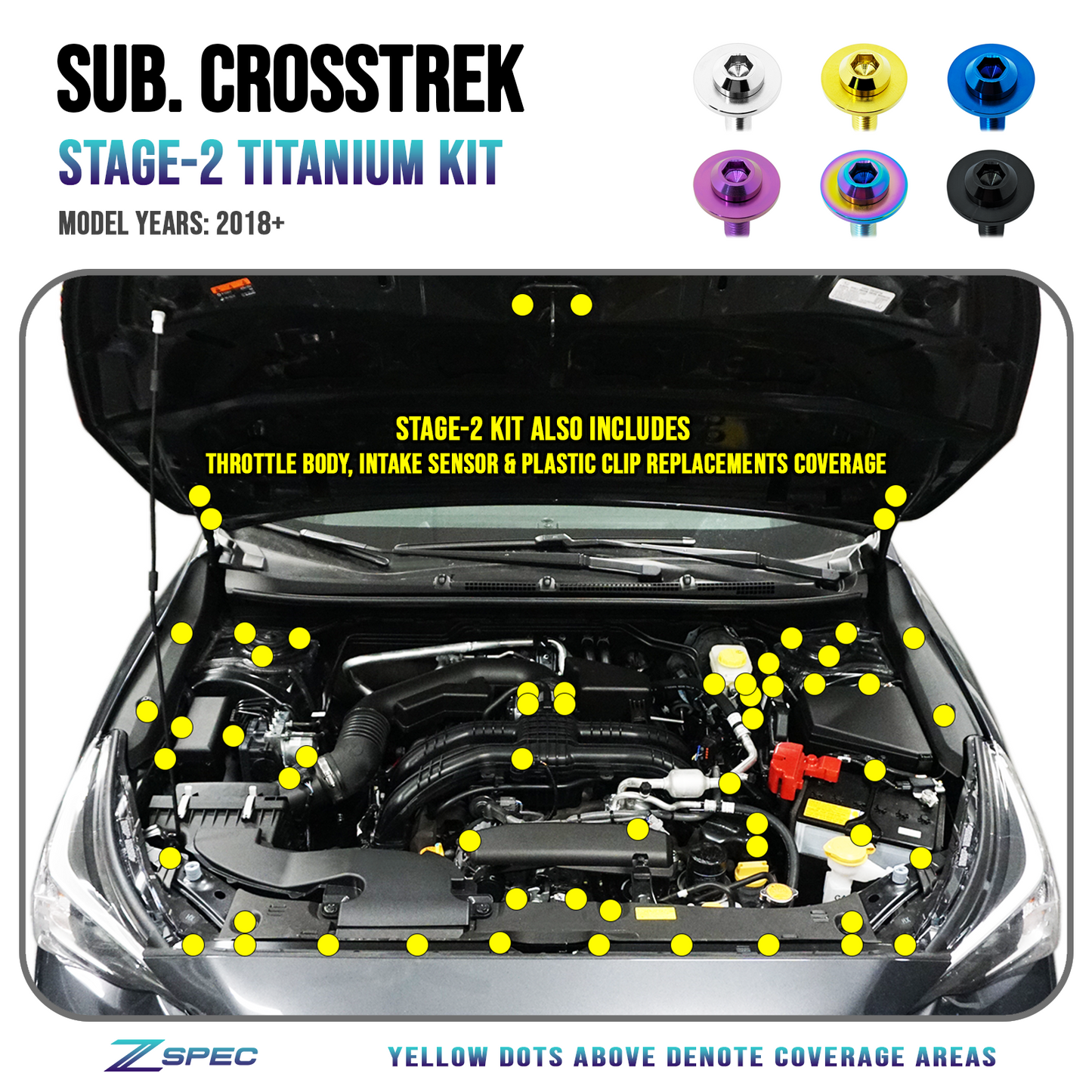 ZSPEC Stage-2 Dress Up Bolts® Fastener Kit for '18-24 Subaru CrossTrek, Titanium - ZSD-765049-ZSD-765056-ZSD-765063-ZSD-765070-ZSD-765087-  DRIVEN - 1