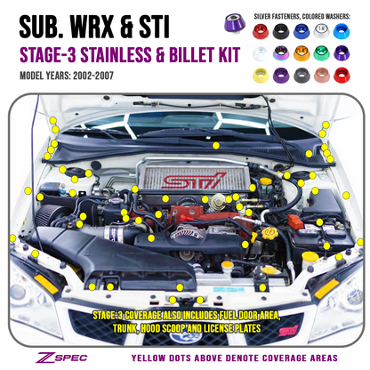 ZSPEC Stage-3 Dress Up Bolts® Fastener Kit, 02-07 Subaru WRX & STI, Stainless & Billet - ZSD-563720-ZSD-563737-ZSD-563744-ZSD-563751-ZSD-563768-  DRIVEN - 1