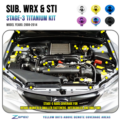 ZSPEC Stage-3 Dress Up Bolts® Fastener Kit for '08-14 Subaru WRX & STi, Titanium - ZSD-573897-ZSD-573903-ZSD-573910-ZSD-573927-ZSD-573934-  DRIVEN - 1