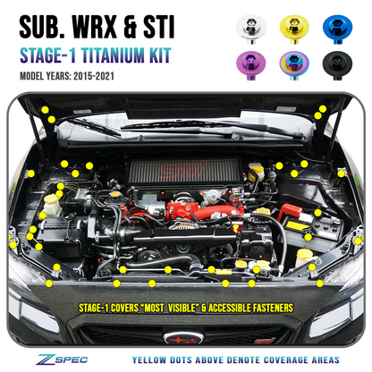 ZSPEC Stage-1 Dress Up Bolts® Fastener Kit for '15-21 Subaru WRX & STI, Grade-5 Titanium - ZSD-573774-ZSD-573781-ZSD-573798-ZSD-573804-ZSD-573811-  DRIVEN - 1