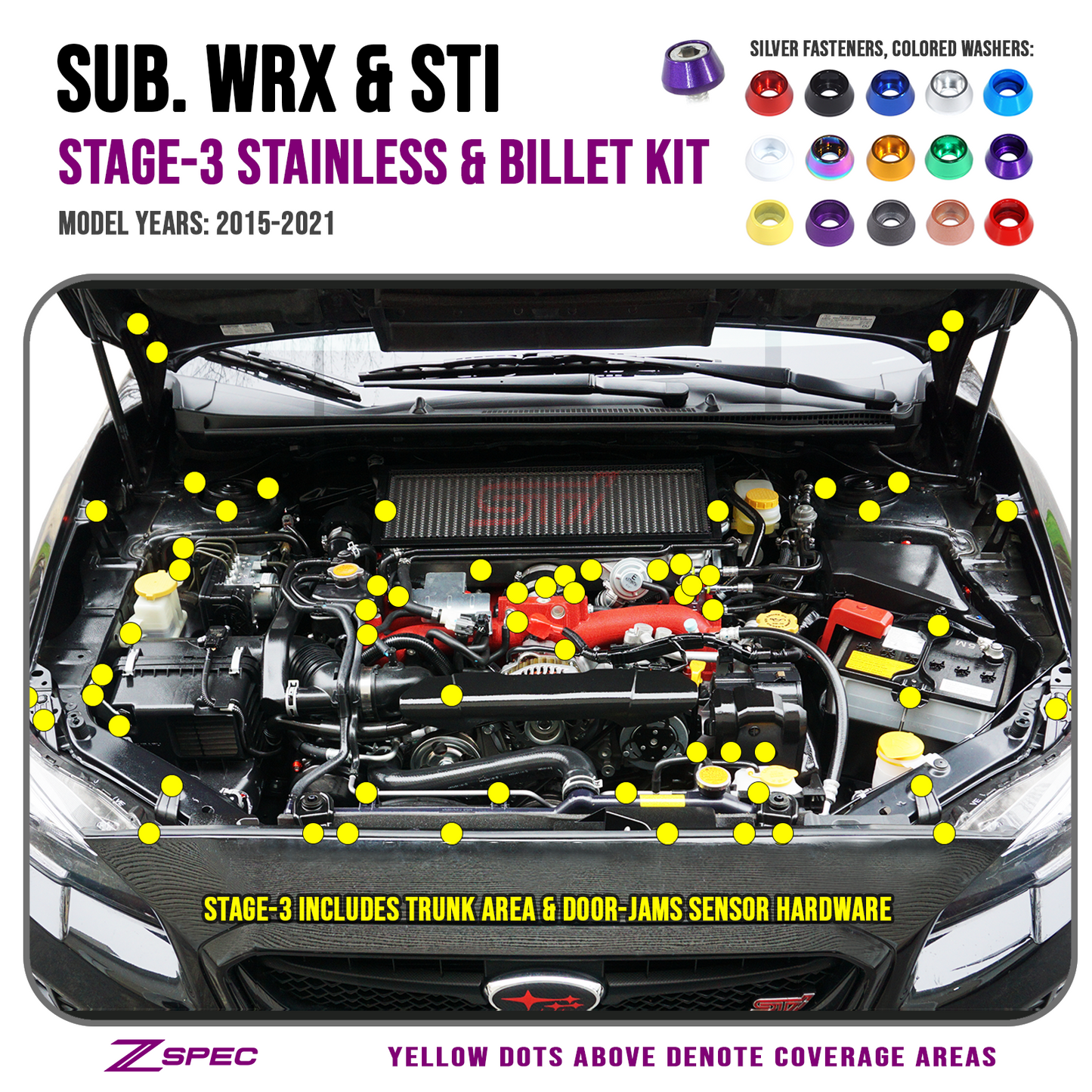 ZSPEC Stage-3 Dress Up Bolts® Fastener Kit for '15-21 Subaru WRX & STI, Stainless & Billet - ZSD-756160-ZSD-756177-ZSD-756184-ZSD-756191-ZSD-756207-  DRIVEN - 1