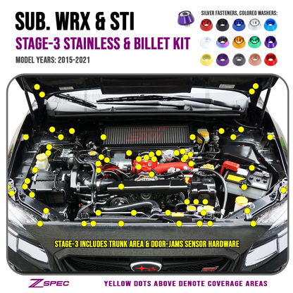 ZSPEC Stage-3 Dress Up Bolts® Fastener Kit for '15-21 Subaru WRX & STI, Stainless & Billet - ZSD-756160-ZSD-756177-ZSD-756184-ZSD-756191-ZSD-756207-  DRIVEN - 1