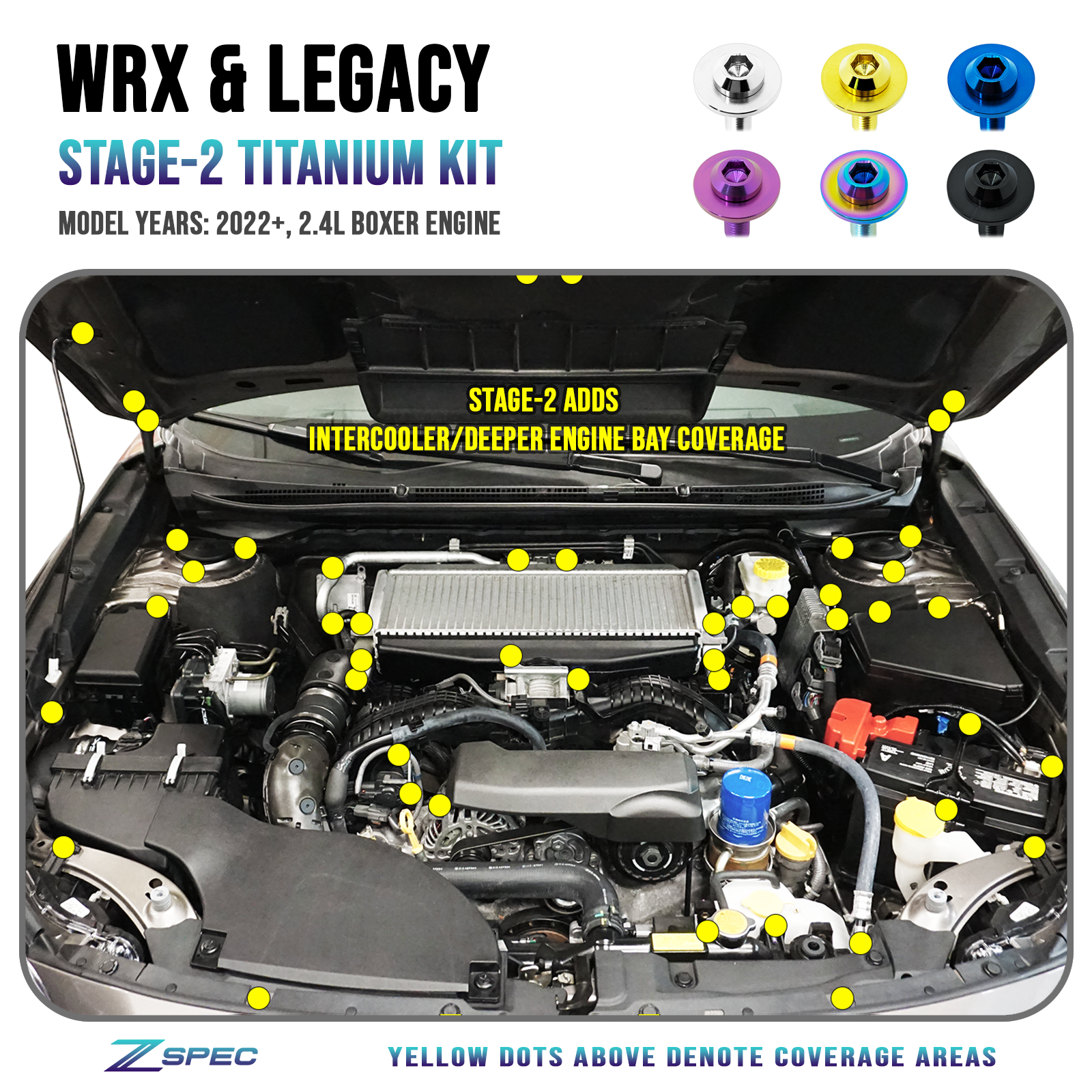 ZSPEC Stage-2 Fastener Kit for '22+ Subaru WRX & Legacy, Titanium - ZSD-010095-ZSD-010101-ZSD-010118-ZSD-010125-ZSD-010132-  DRIVEN - 1