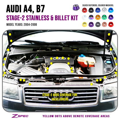 ZSPEC Stage-2 Dress Up Bolts® Fastener Kit for '04-08 Audi A4 B7 3.0L, Stainless & Billet - ZSD-005138-ZSD-005145-ZSD-005152-ZSD-005169-ZSD-005176-  DRIVEN - 1