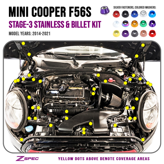 ZSPEC Stage-3 Dress Up Fastener Kit, '14-21 Mini Cooper S F56S, Stainless & Billet - ZSD-193569-ZSD-193576-ZSD-193583-ZSD-193590-ZSD-193606-  DRIVEN - 1