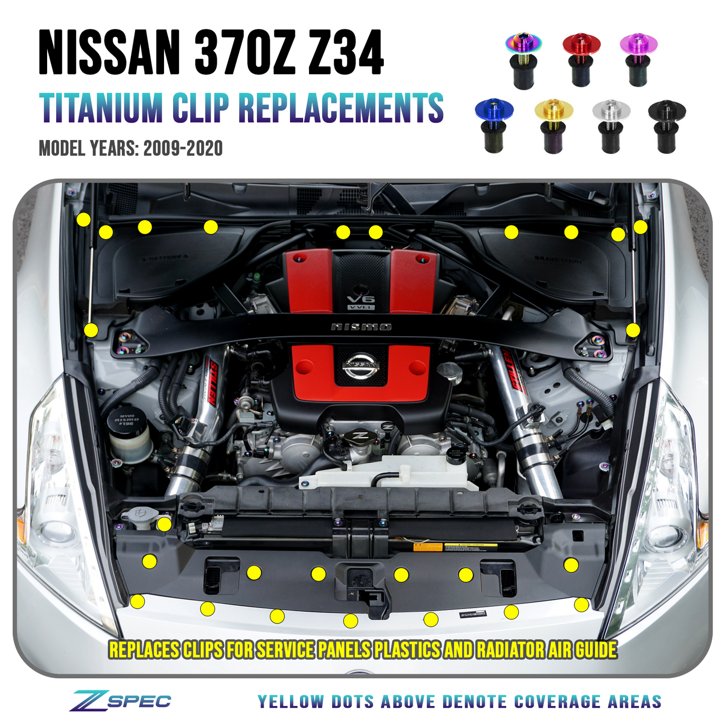 ZSPEC Plastic-Clips Replacement Kit for '09-20 Nissan 370z Z34, Grade-5 Titanium - ZSD-383489-ZSD-383496-ZSD-383502-ZSD-383519-ZSD-383526-  DRIVEN - 1