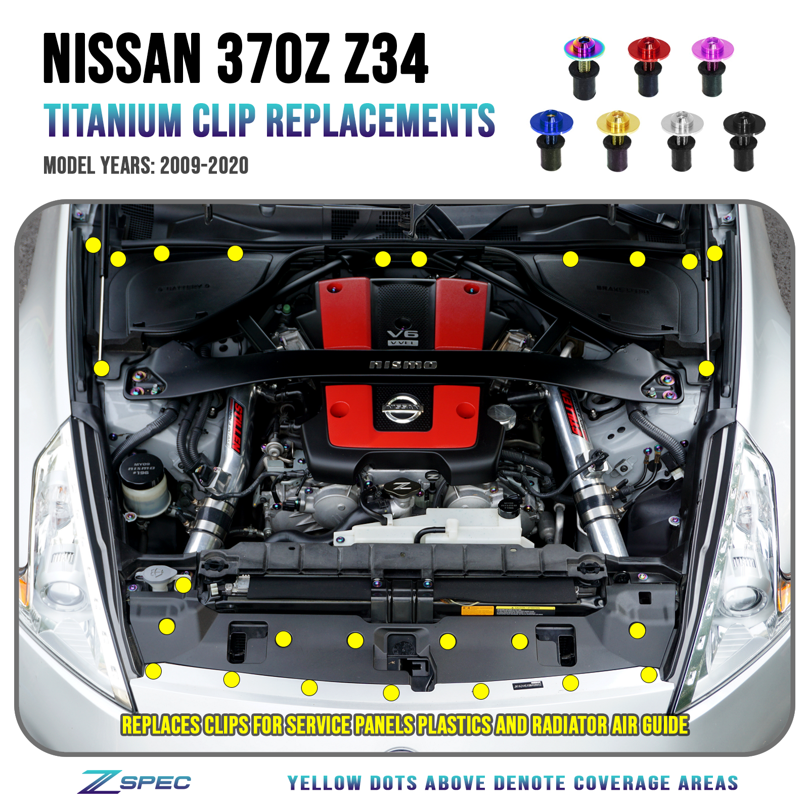 ZSPEC Plastic-Clips Replacement Kit for '09-20 Nissan 370z Z34, Grade-5 Titanium - ZSD-383489-ZSD-383496-ZSD-383502-ZSD-383519-ZSD-383526-  DRIVEN - 1