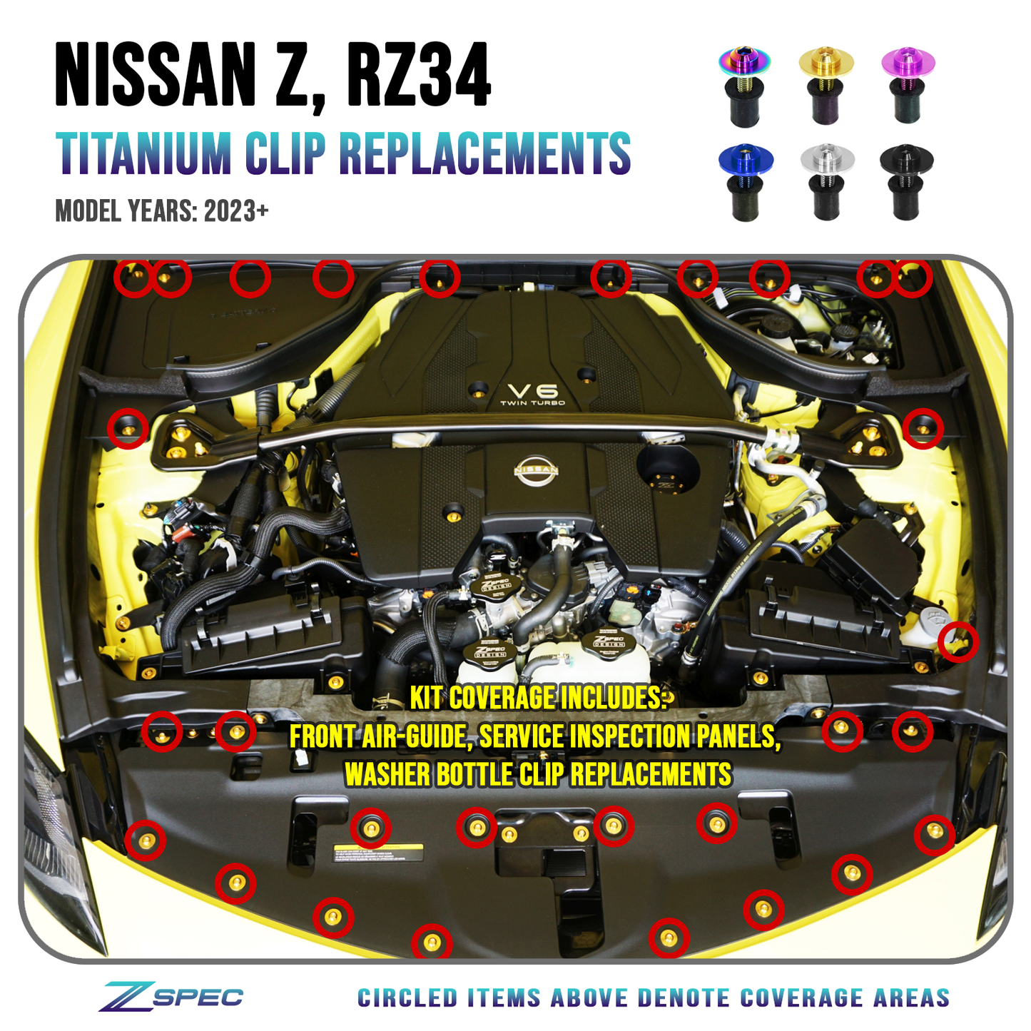 ZSPEC Plastic-Clips Replacement Kit for '23+ Nissan Z RZ34, Grade-5 Titanium - ZSD-383359-ZSD-383366-ZSD-383373-ZSD-383380-ZSD-383397-  DRIVEN - 1