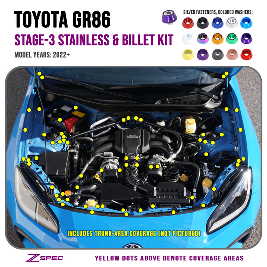 ZSPEC Stage-3 Dress Up Bolts® Fastener Kit for '22+ Toyota GR86 & Subaru BRZ, Stainless & Billet - ZSD-392665-ZSD-392672-ZSD-392689-ZSD-392696-ZSD-392702-  DRIVEN - 1