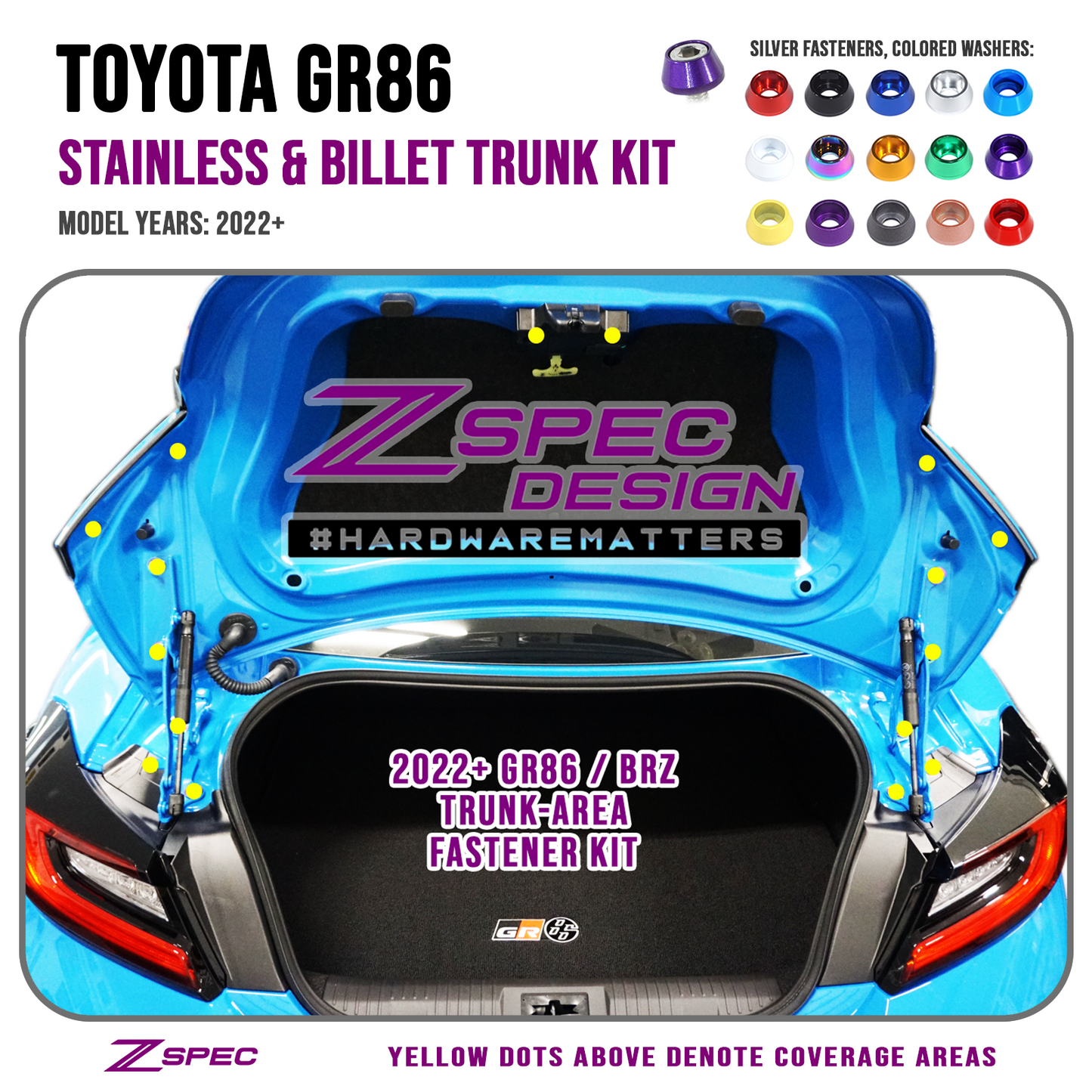 ZSPEC Stage-3 Dress Up Bolts® Fastener Kit for '22+ Toyota GR86 & Subaru BRZ, Stainless & Billet - ZSD-392665-ZSD-392672-ZSD-392689-ZSD-392696-ZSD-392702-  DRIVEN - 2