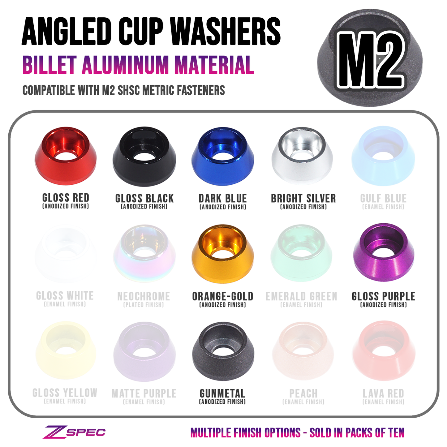 ZSPEC M2 Angled Cup Finish Washers for SHSC Socket-Cap Fasteners, 10-Pack - ZSD-376665-ZSD-376672-ZSD-376689-ZSD-376696-ZSD-376702-  DRIVEN - 1