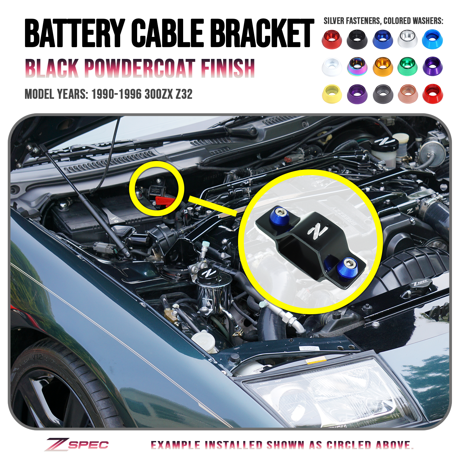 ZSPEC Battery Cable Bracket for '90-99 Nissan 300zx Z32, Black Powdercoat - ZSD-387128-ZSD-387135-ZSD-387142-ZSD-387159-ZSD-387166-  DRIVEN - 1